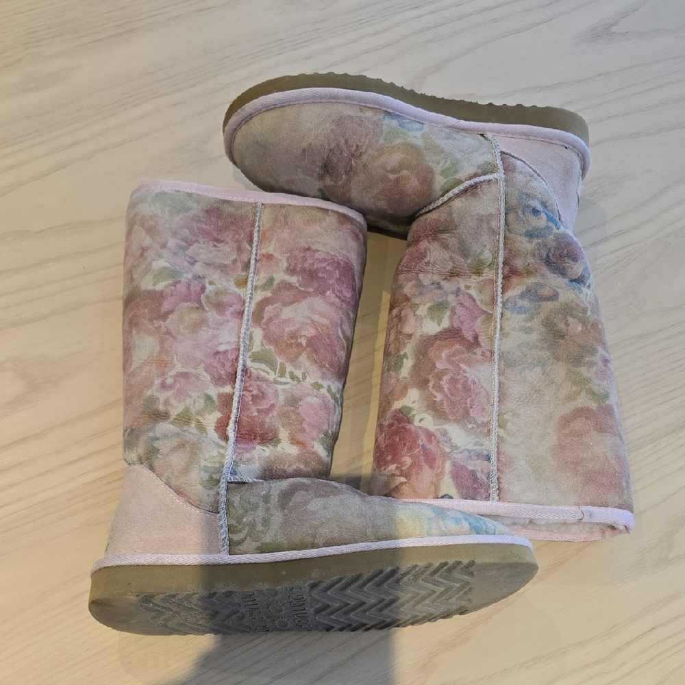 UGG Pink Floral Suede Winter Boots